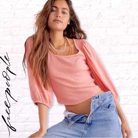 Free People Tops - Free People Day Lily Puff Sleeve Blouse Top Size SM Coral Pink